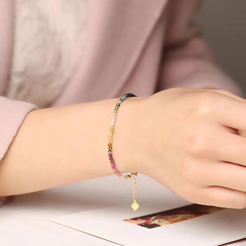 Ultra-Fine Rainbow Small Tourmaline Bracelet  Style Female Gradient Ins Niche Design Light Luxury Bracelet