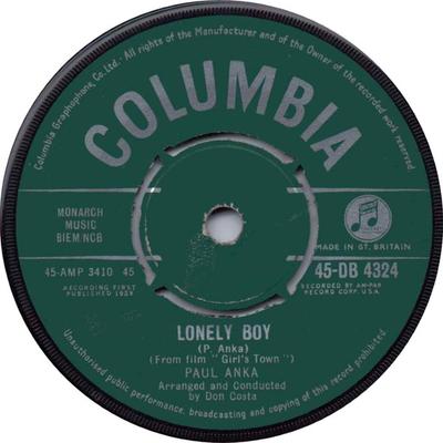 7-Zoll-Schallplatte PAUL ANKA - Lonely Boy 45DB4324 Columbia 1959 UK Rock Gebraucht