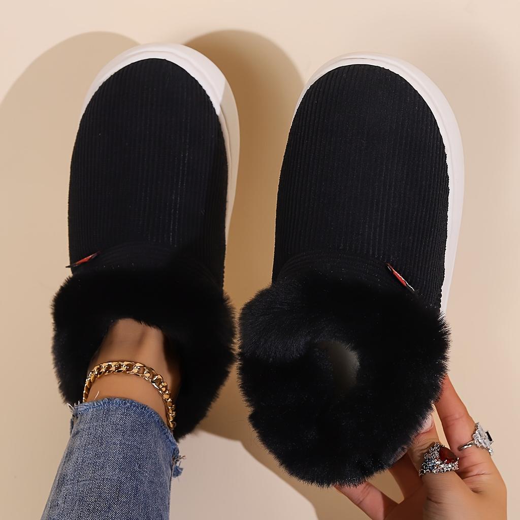 Plush-Lined Corduroy Slippers for Couples Cozy Winter Home Footwear with Soft Sole Shoes