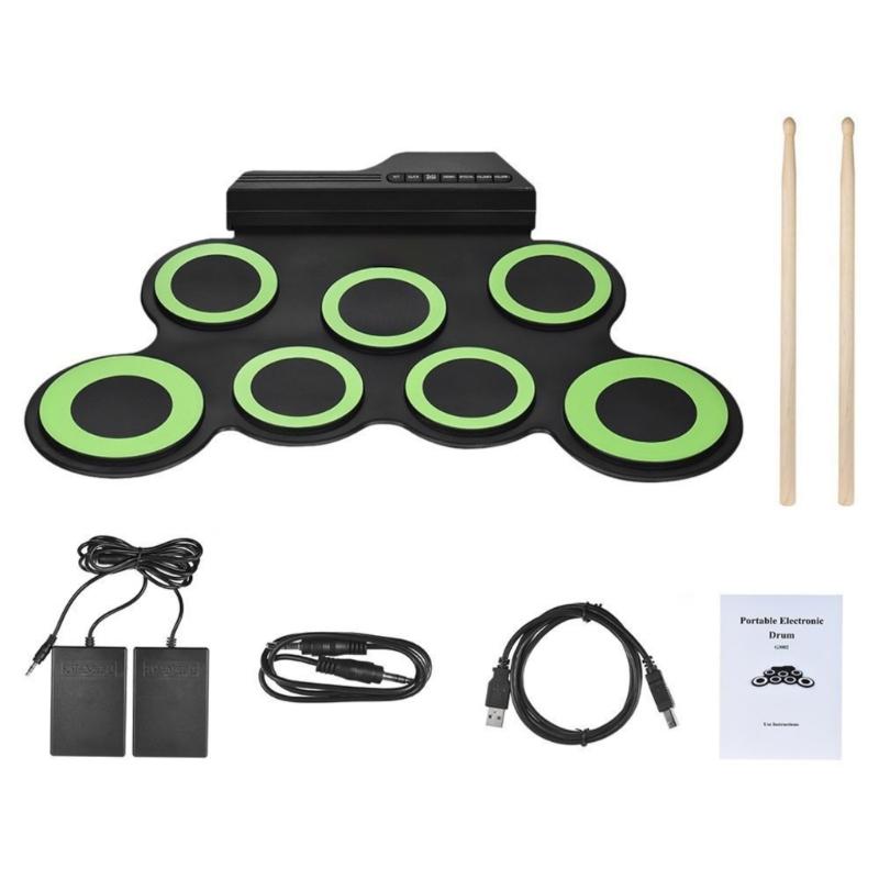 USB Powered Electronic Drum Includes Sound Output Jacks Suitable for Headphones and Speakers Featuring Various Drum Set