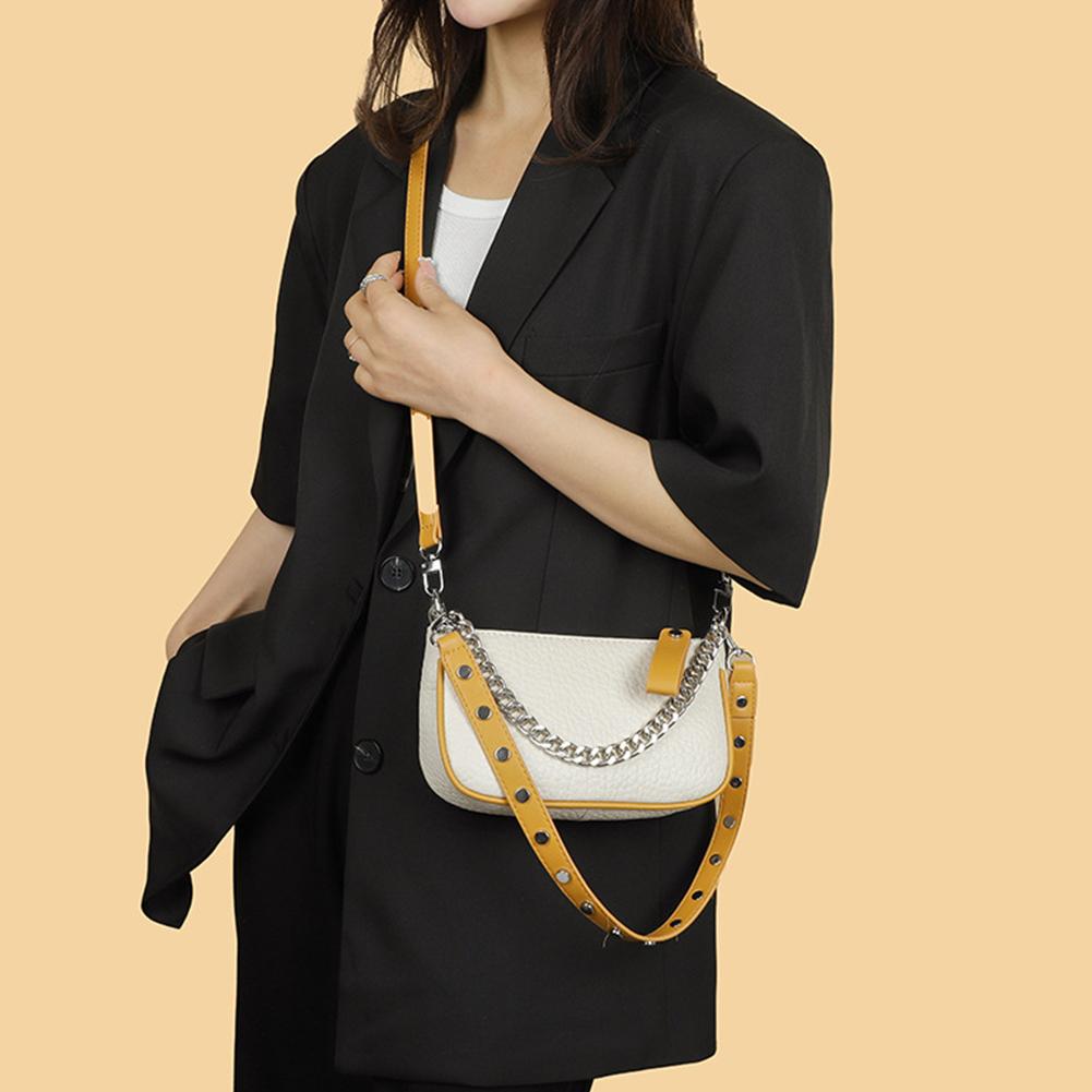 Women Genuine Leather Shoulder Bags Zip Closure Chain Decor Under The Arm Purse Vintage Y2K Handbag Trendy Purse Clutch