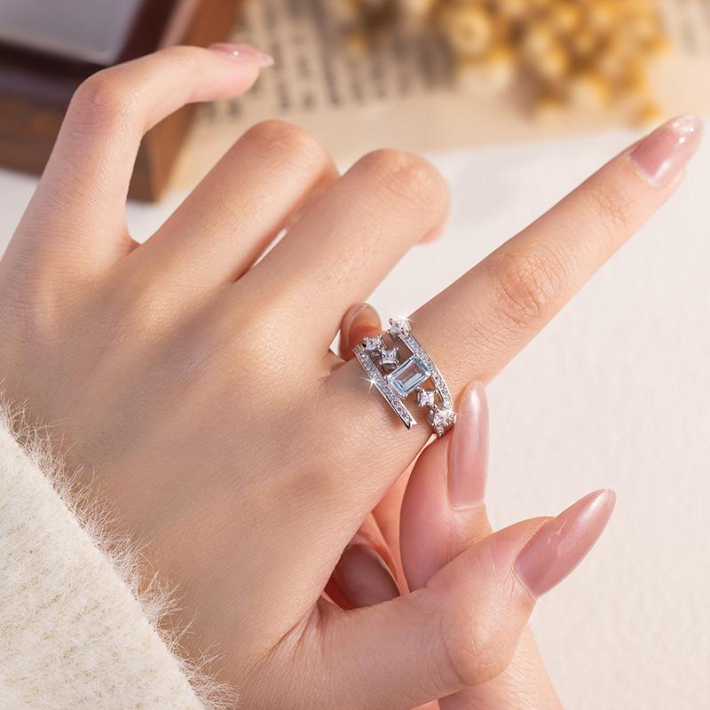 Retro High-end S925 Sterling Silver Ring Natural Topaz Crystal Personality European Style Women Band
