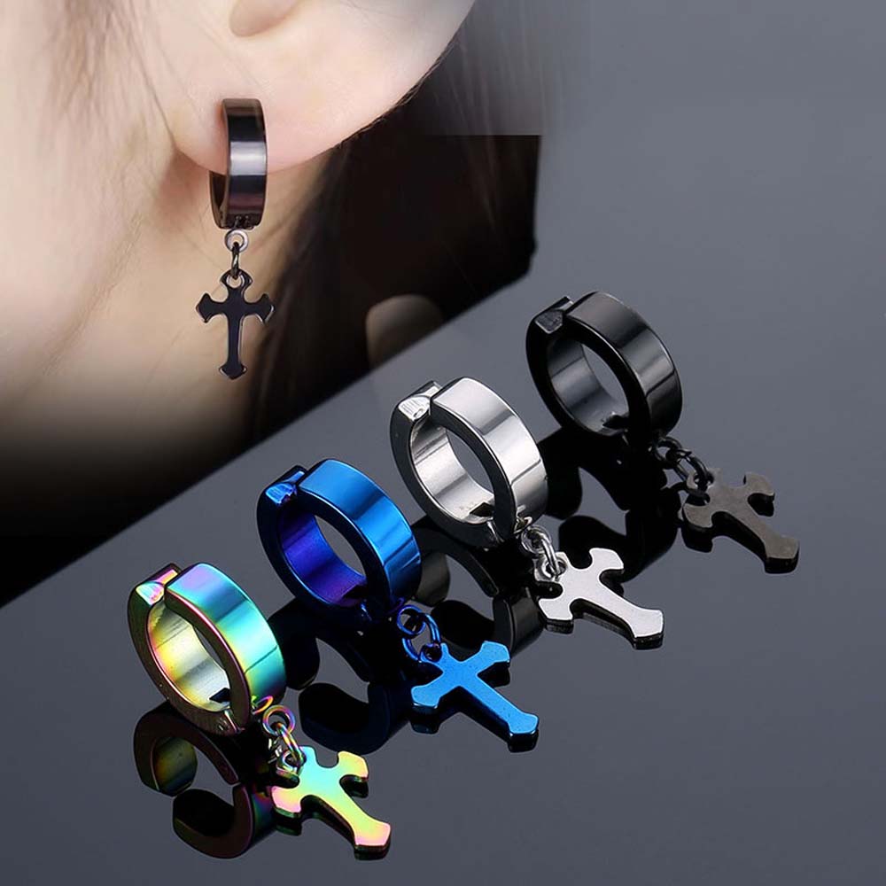 Gift Accessories Steel Cross Earrings No Ear Hole Punk Men Earrings Steel Ear Bone Clip  Travel