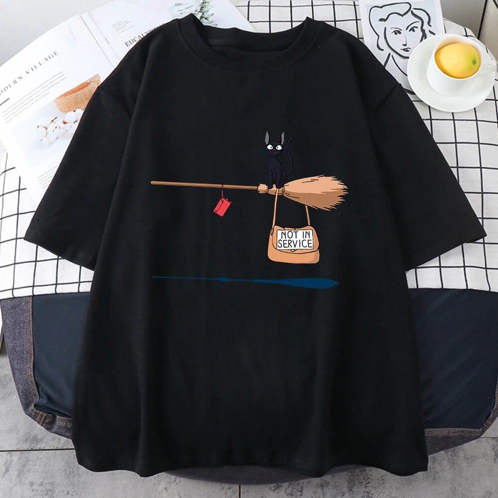 Служба доставки Kiki s Cat On Magic Broom хлопковая одежда унисекс японские топы в стиле Харадзюку свободные футболки унисекс с круглым вырезом и короткими рукавами L 2253₽
