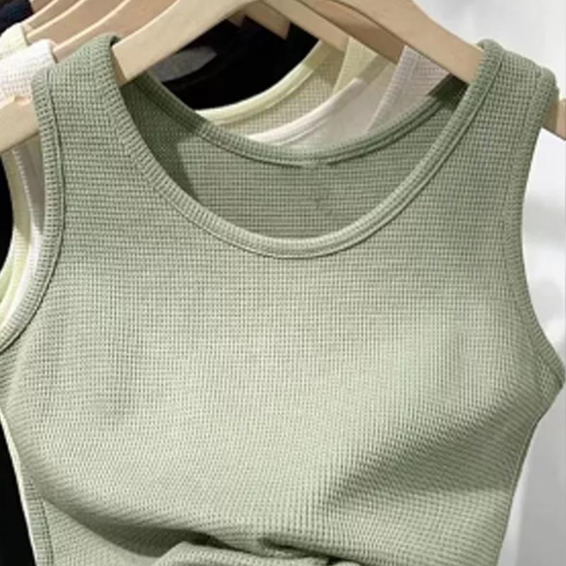 

Вафельный летний топ для женщин, свободный крой, верхняя одежда, нижняя одежда, базовый топ без рукавов 2XL зелёный