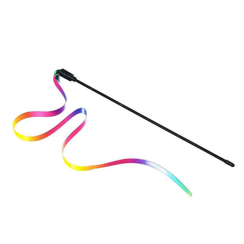 Fairy Rainbow Cat Teaser Toy: Black Rod with Bell & Catnip - Bite-Resistant, Interactive Self-Play