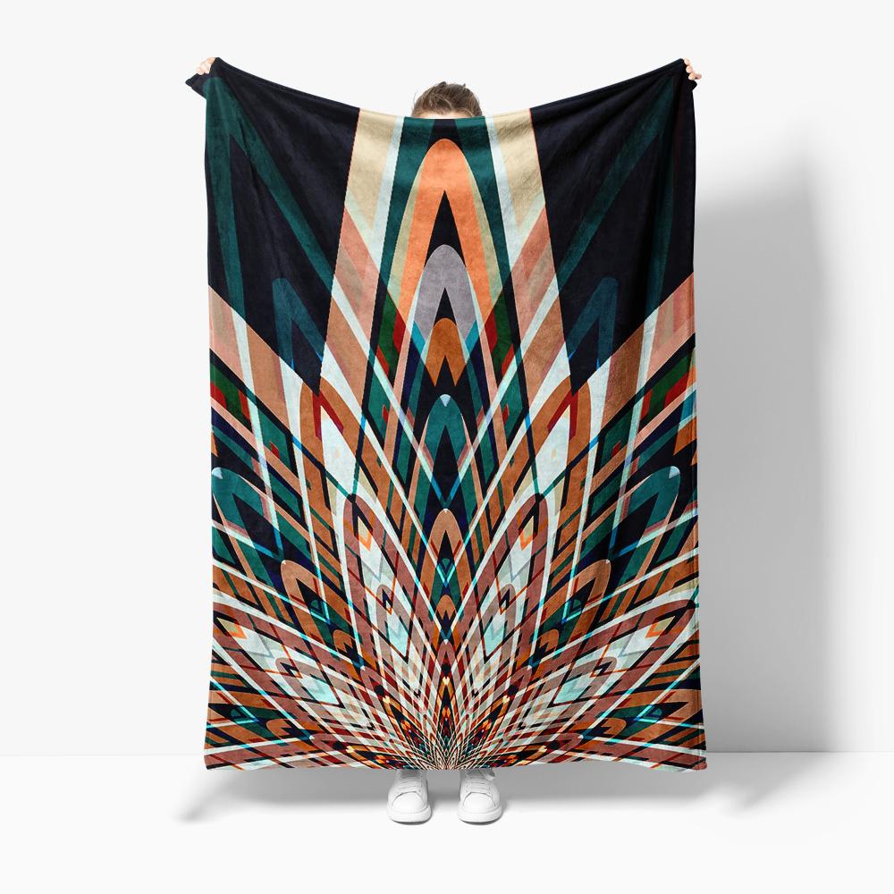 Abstract Geometric Pattern Knit Blanket Sofa Bed Throw Decorative Warm Fuzzy Blanket Gift 75X95CM