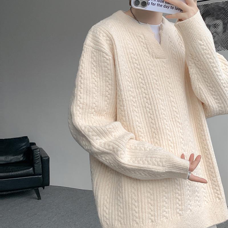 

Men s Plus Size V-Neck Lazy Style Knit Sweater for Autumn/Winter M абрикосовий