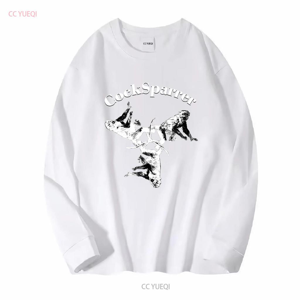 COCK SPARRER ZWEI AFFEN NEUES SCHWARZES T-SHIRT lang- oder kurzärmlig Vintage Gewaschene Streetwear Atmungsaktiv Leicht dehnbar Unisex