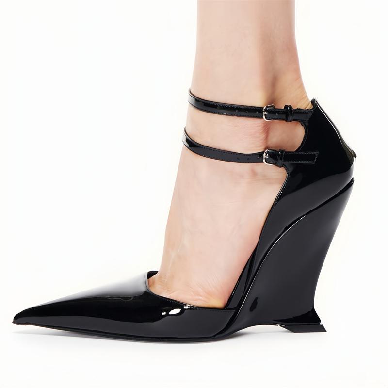 Fashion Brand Fashion Show Sexy Buckle Wedge Sandals Summer New Party Wedding Prom Red Black Europe America Women's Shoes Size 35-43