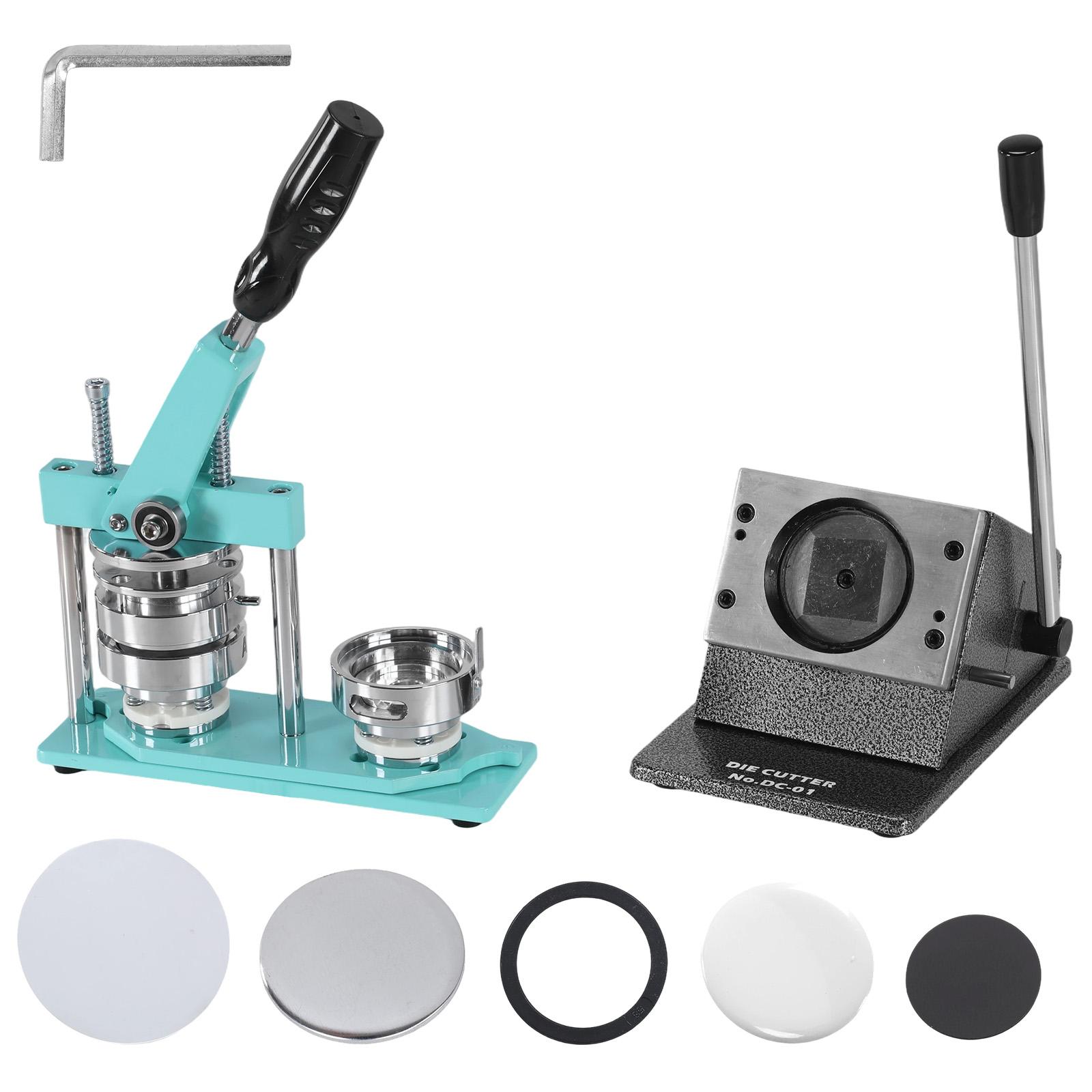 2.28x2.28in Round Button Badge Pin Press Machine with Paper Cutter+100pcs Material Button Press Machine for Home School Business зелёный