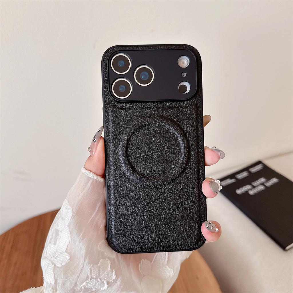 For iPhone 17 Pro Max Case Metal Lens Protection Leather Coated PC TPU Phone Cover Compatible with MagSafe