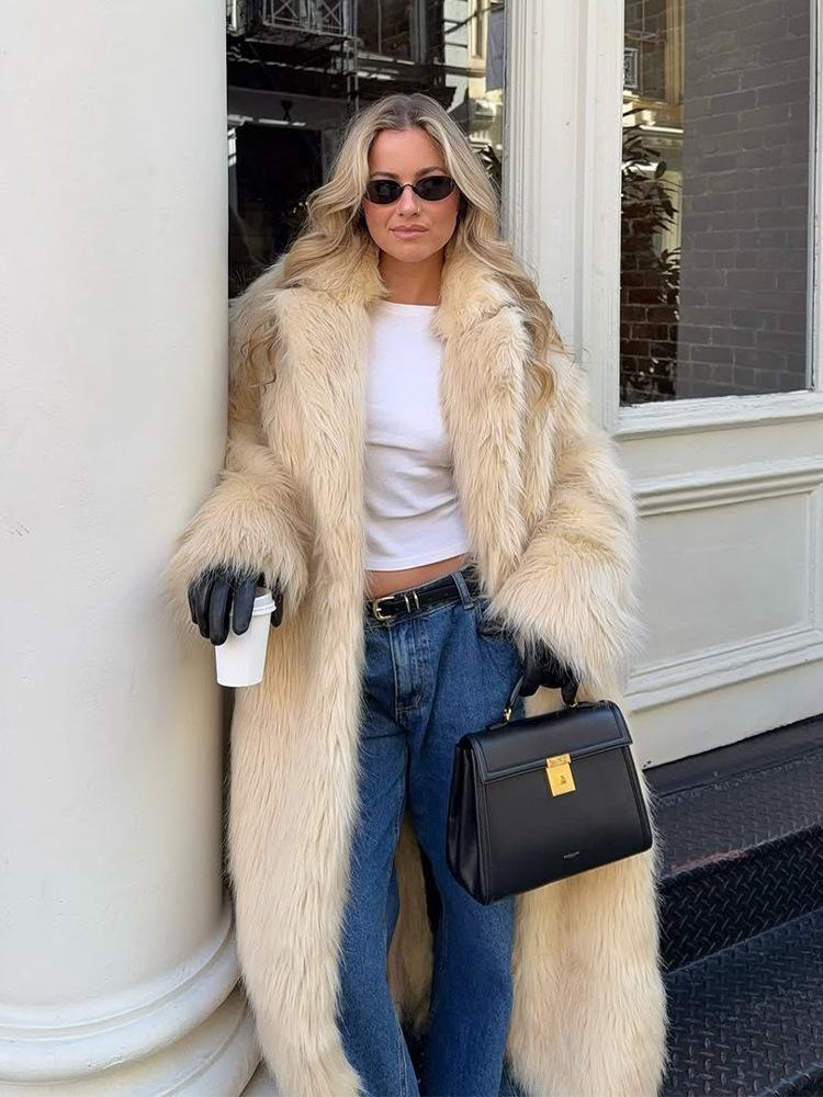 European and American temperament imitation fur fashion warm long top temperament comfortable new coat women