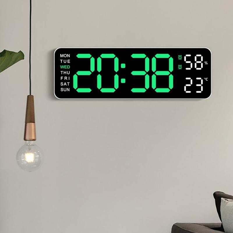 Large LED Wall Clock, 9Inch, with 2 Alarm Clock Big Screen, 3 Level Brightness LED Alarm Clock for Home Decor