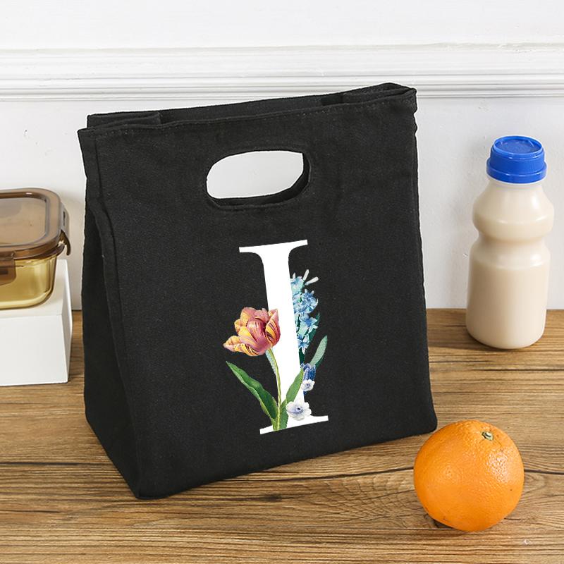 

Letter Flower Functional Cooler Lunch Bag Portable Insulated Canvas Bento Bags Thermal Food Picnic Storage Tote Women Kids Gifts
