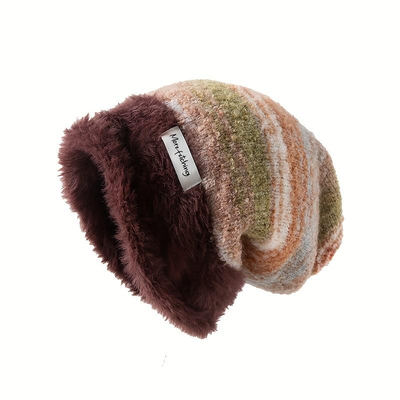 

Maillard Striped Plush Beanie - Soft, Stretchy & Warm. Multi-Color Choices. Perfect Cozy Winter Gift! кофейный