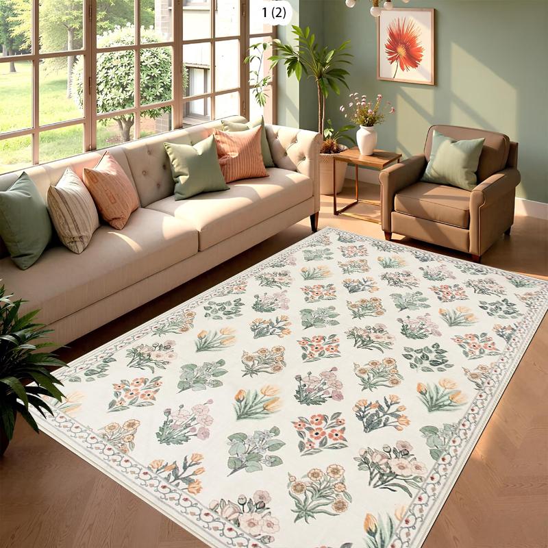Bohemian Vintage Floral Rug Soft Non-Slip Stain-resistant Area Carpet for Living Room Bedroom Boho Retro Nordic Decor Floor Mat
