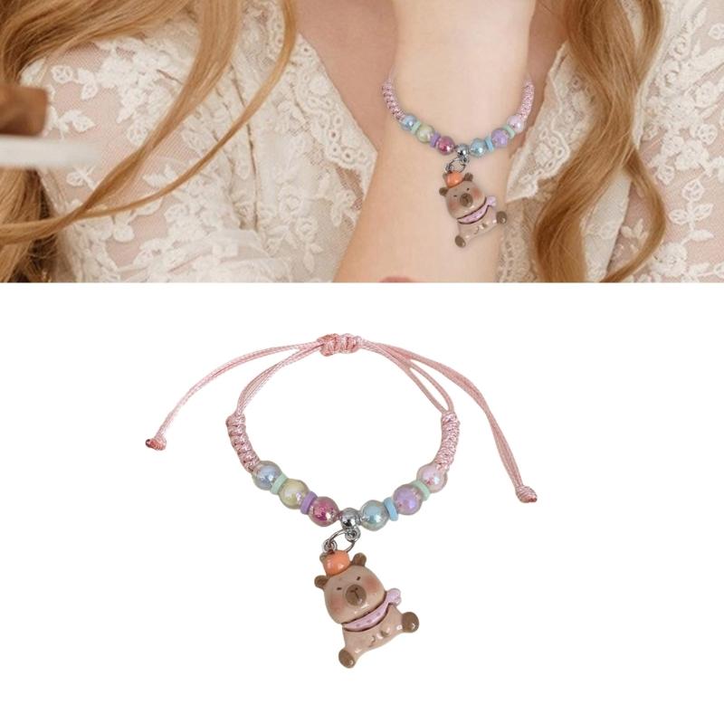 Colorful Macaron Rope Bracelet For Kids With Cute Cartoon Capybara Designs And Adjustable Soft Strap Perfect For Gifts