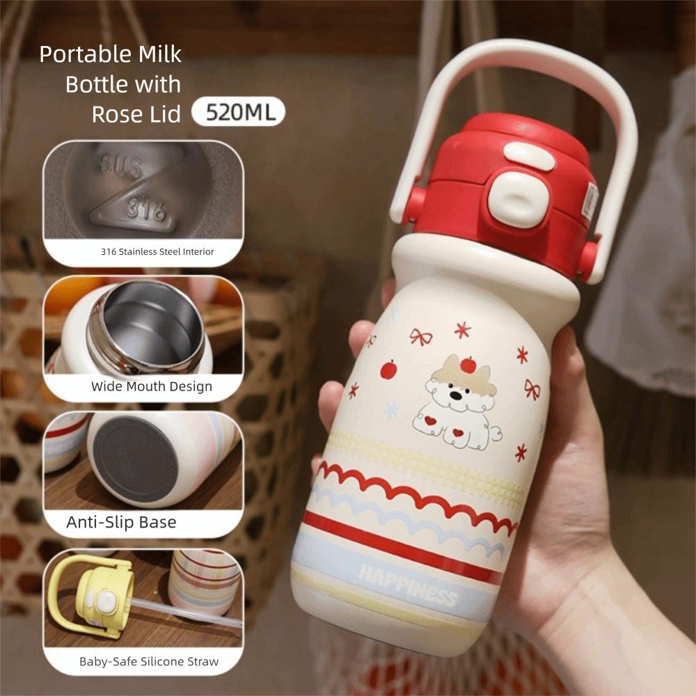 

520ml Bounce Insulated Cup Large Capacity Double Drink Cartoon Straw Cups with Handle Heat and Cold Insulation 520ml