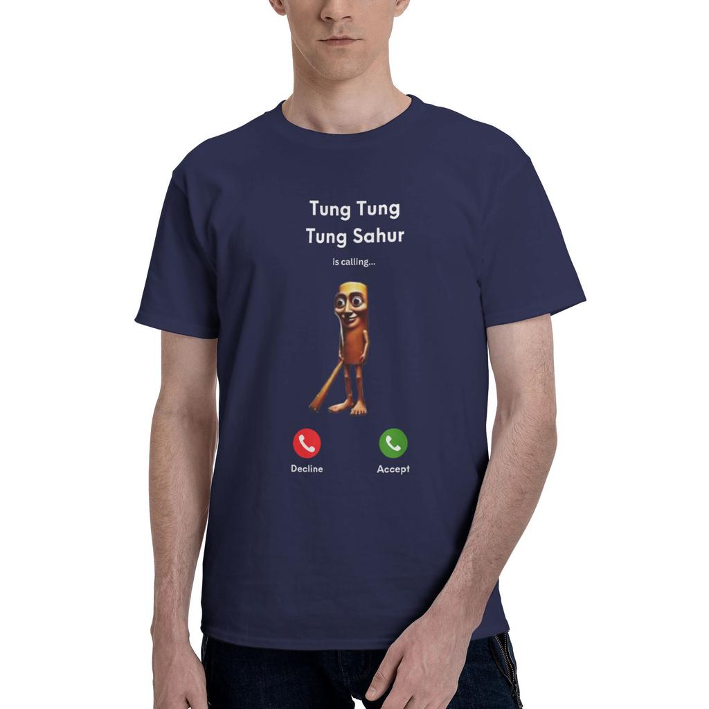 Tung Tung Tung Sahur Is Calling Meme T Shirt for Men Pure Cotton Vintage T-Shirts O Neck  Tees Short Sleeve Clothes Plus Size