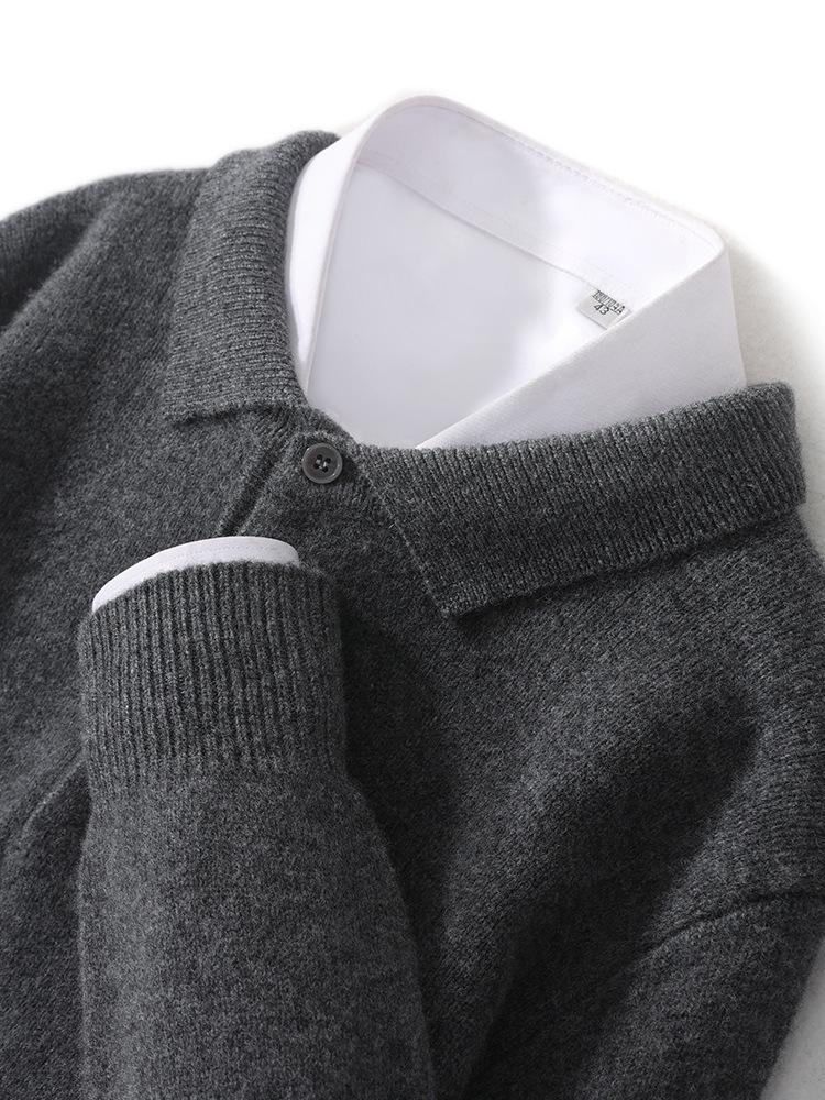 Men's 100% Pure Wool Polo Neck Sweater - Business Casual Autumn/Winter Knitwear
