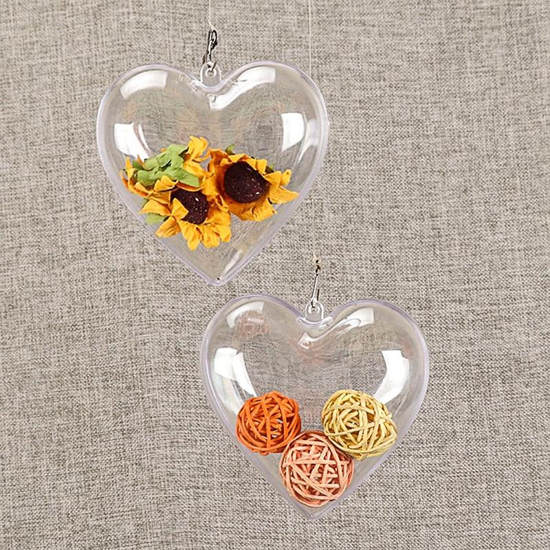 WTEMPO Heart Shaped Clear Fillable Ball Decorations DIY Craft Cute Plastic Wedding Hanging Ornament Balls for Christmas Tree Home Decor Birthday Gifts