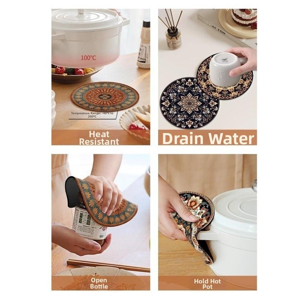 4Pcs Boho Style Pot Holders Round Heat Insulating Trivets Heat Resistant Mats Dining Table