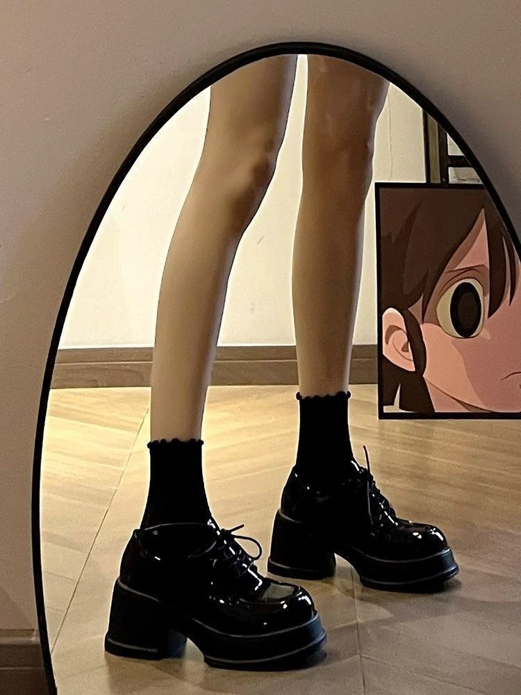 Sko i skinn for kvinner 2025 nye allsidige sko med rund tå og høydeøkende såle, høyhælte sko med myk såle, Le Fu-kvinner