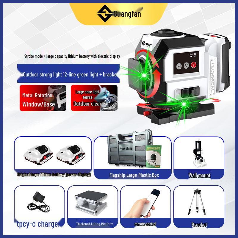 Guangfan 12-Line Outdoor Red Laser Level with High-Precision Infrared and Wall-Mounted Water Meter