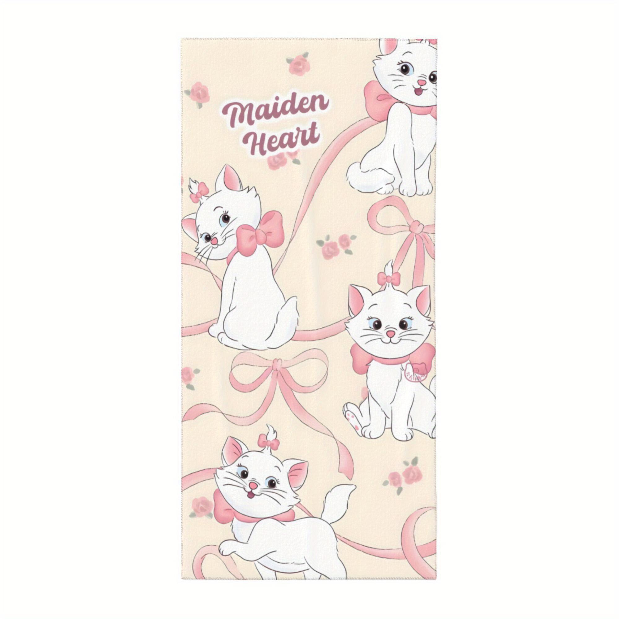 

1pc The Aristocats Marie Beach Towel Vibrant Cartoon Design with Pink Ribbons Hearts Perfect for Beach Travel Camping Surfing W30*H60(CM)