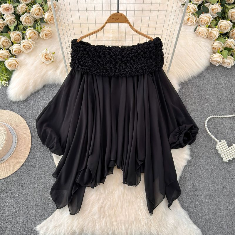 

off-Shoulder Fairy Heavy Industry Ruched off-Shoulder Collar Pure Desire Tops Black One size