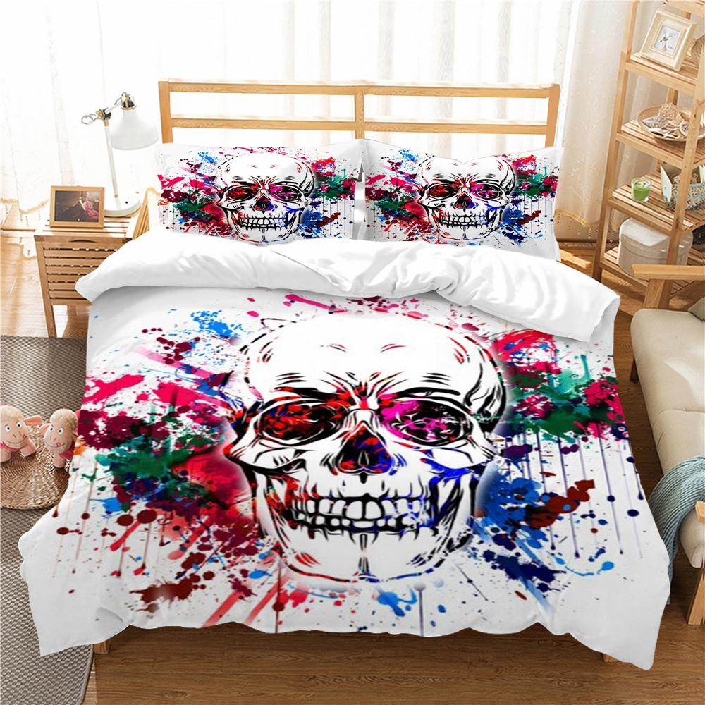 Heimtextilien Totenkopf Druck Bettbezug Totenkopf Muster Bettwäsche Set Cover Design Kissenbezug Highend Mann Bett Set Einzelgröße Bettwäsche