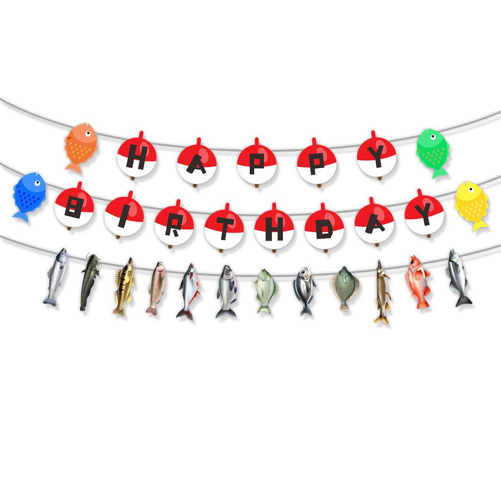 Retirement-Themed Birthday Party Decoration Banner Fishing Birthday Flag Small Fish Spiral Pendant