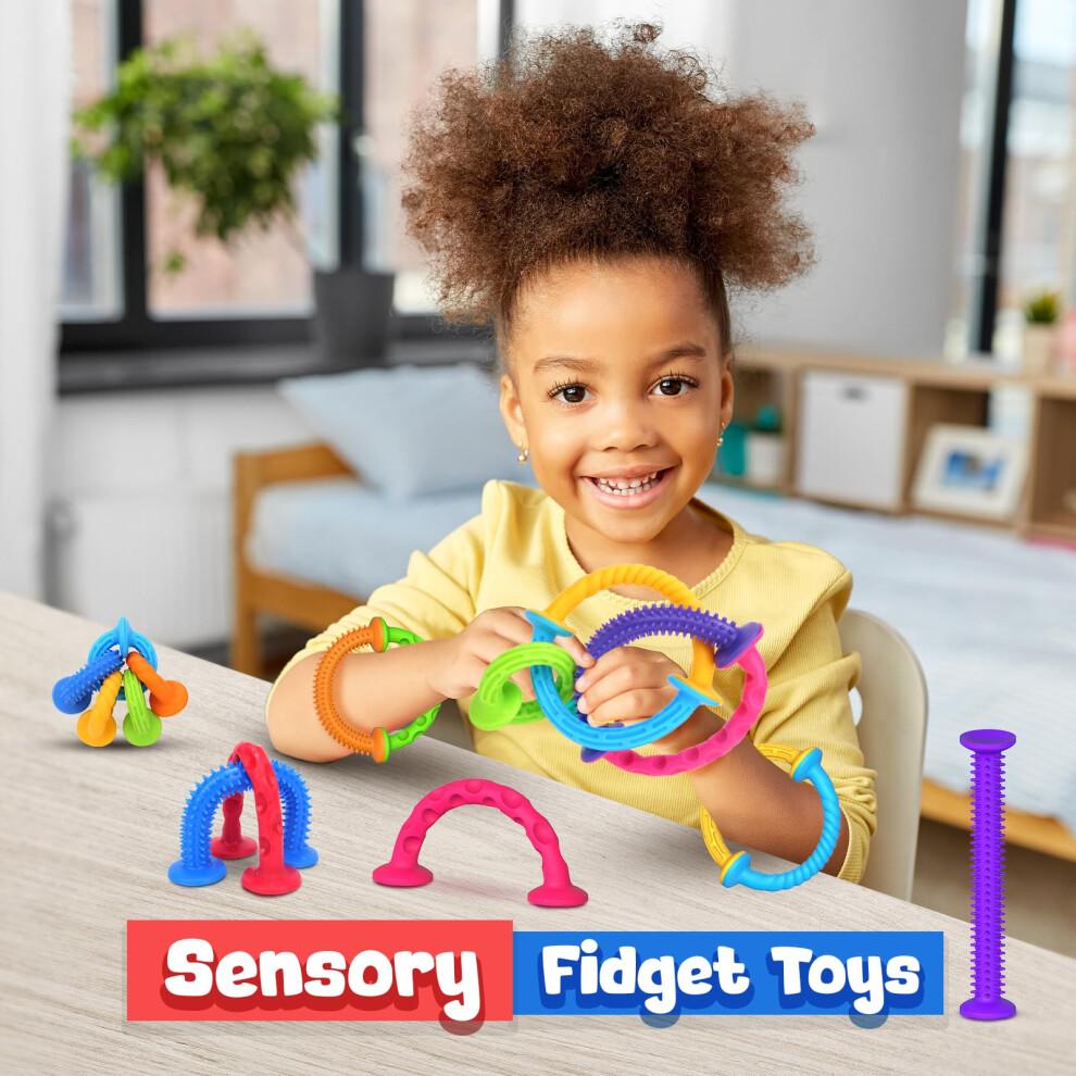 Baby Sensory Suction Bath Toys: 8pcs Slicone Baby Suction Cup Toys, LESONG No Mold Bath Toys, Toddlers Sensory Fidget Toys on Plane, Tactile Fine