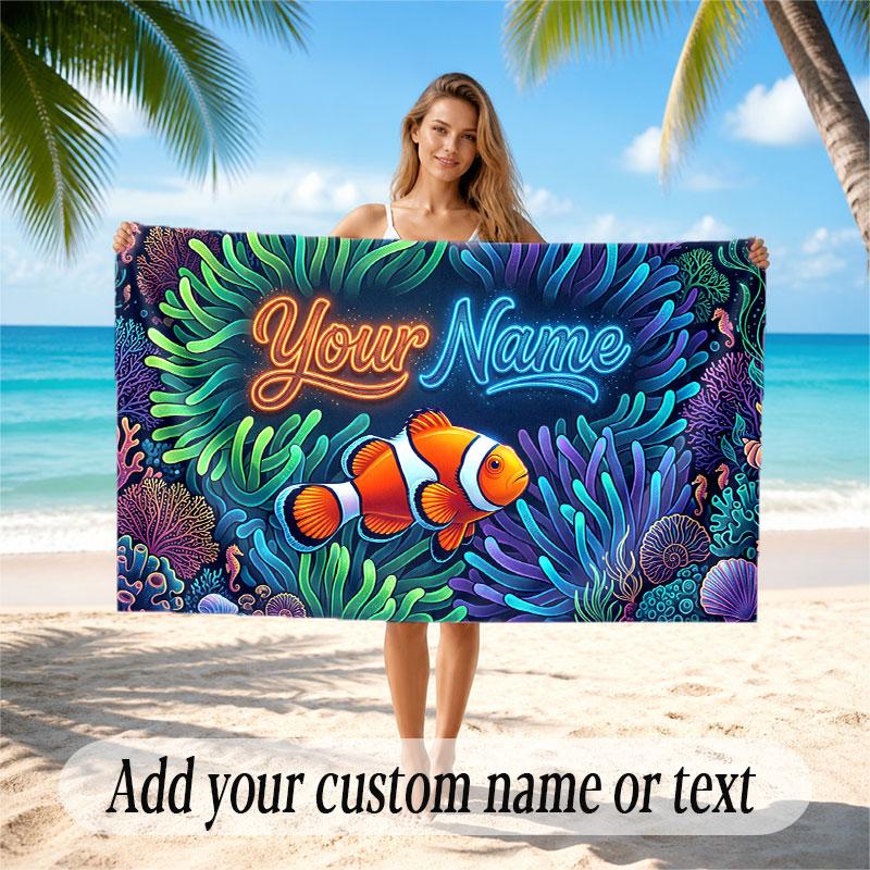 Octopus Sea Life Theme Soft Beach Towel Personalized Custom Name Text Towel Portable for Beach Pool Travel