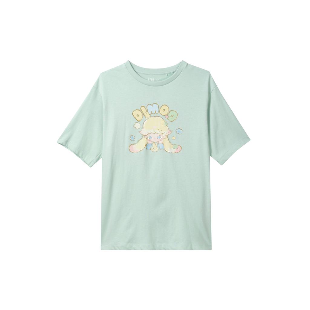 Uniqlo X Pop Mart Cartoon Round Neck Printed Short Sleeve T-Shirt Women T-Shirts Light-Green 472158-51