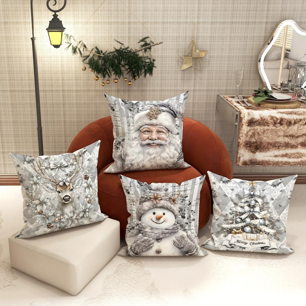 Christmas Decoration Pillow Cover Santa Claus Reindeer Snowman Pattern Living Room Sofa Cushion Suite Room Home Decoration