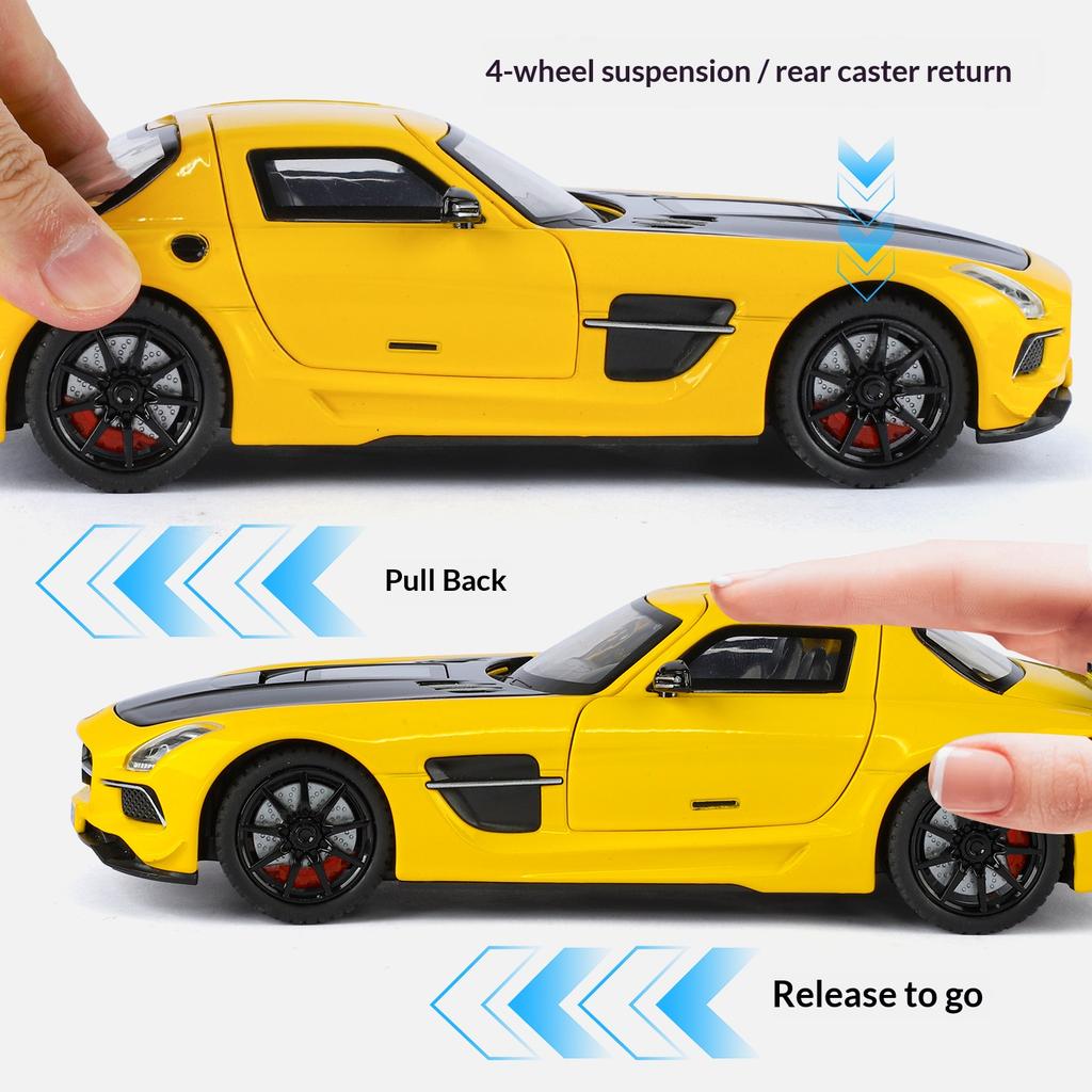 Alloy Die-cast 1/24 Scale SLS-AMG Modified Coupe Model Simulation Sound and Light Transparent Hood Boy Toy