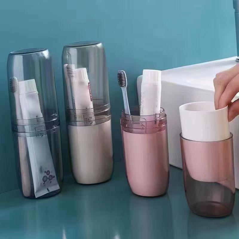 2/4 Tassen Zahnbürstenaufbewahrungsbox Tragbarer Mundspülbecher Zahnpasta-Aufbewahrungsbox Toilettenartikel Reisezubehör Tragbarer Zahnbürstenbecher