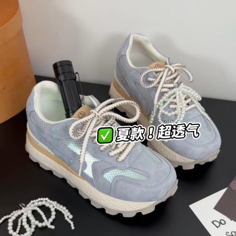 Genuine leather~ inner height increase 8CM Forrest Gump shoes women's 2025 summer new breathable mesh small casual sports women's shoes