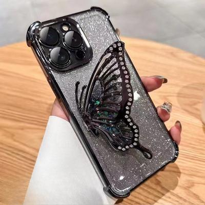 Applicable To IPhone15 Mobile Phone Case Electroplating Anti-falling Sand Butterfly 1314 Apple 16 Promax Gradient Glitter Set