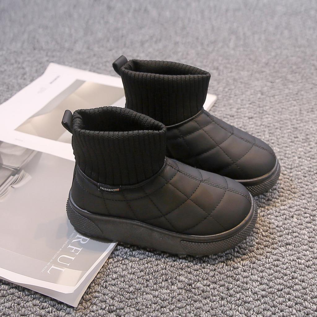 Girls snow boots 2025 winter new fashion boys velvet short boots thermal two cotton shoes children's socks boots tide