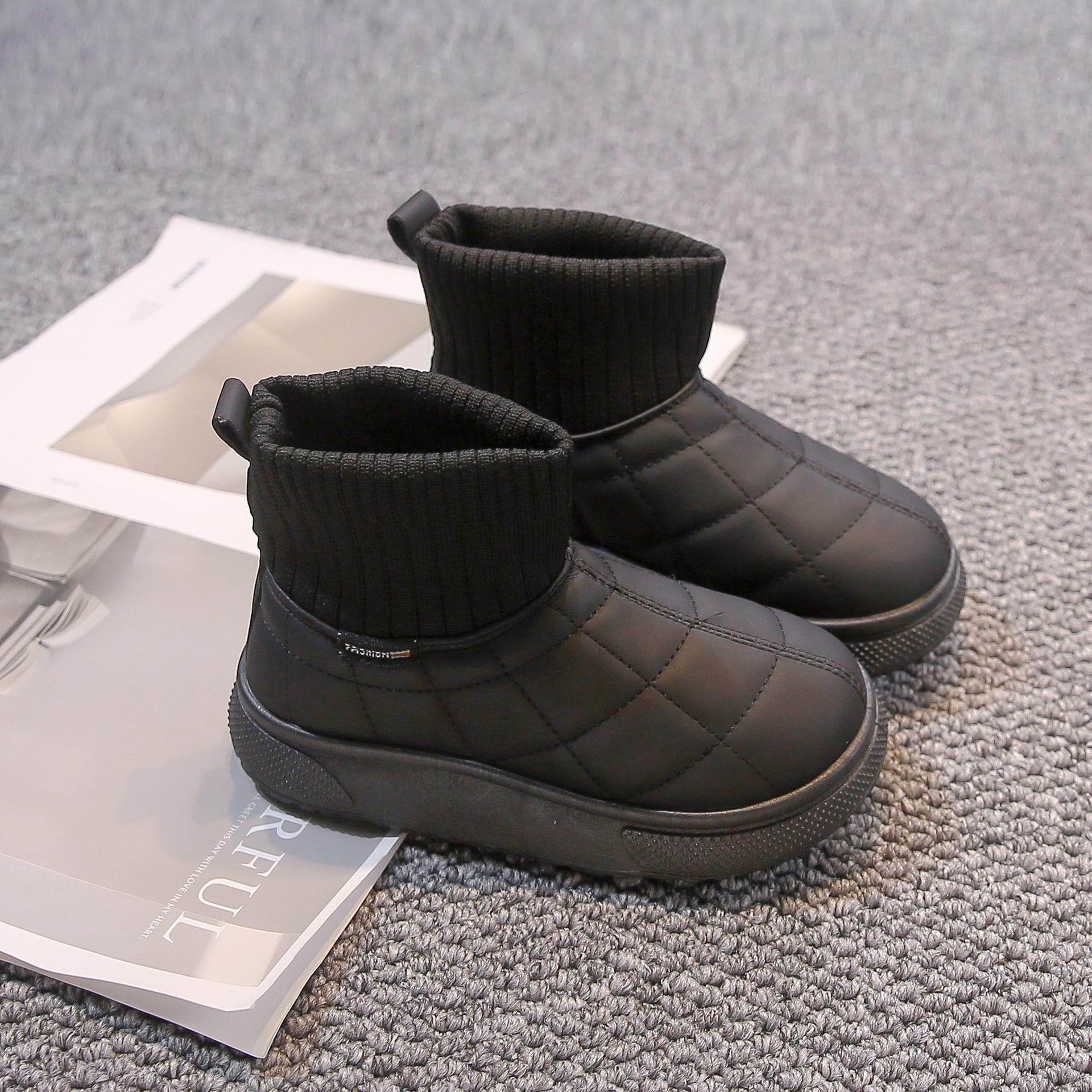 

Девочки зимние сапоги 2025 зима новая мода мальчики бархатные короткие сапоги термо две хлопковые туфли детские носки сапоги тренд 30 yards inner length is about 18.5 cm чёрный