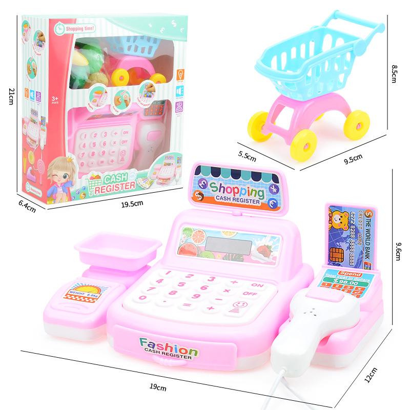 Children'S Lighting And Sound Effects Supermarket Cash Register Toy Set, Playing House Fruits And Vegetables Simulation Checkout Page