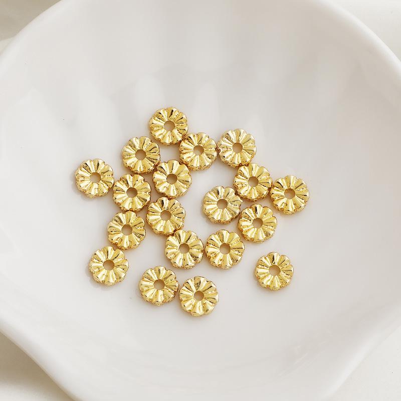 14K Gold-Plated DIY Bracelet Jewelry with Twisted Square Braided Spacers, Round Flower, and Gear Beads.