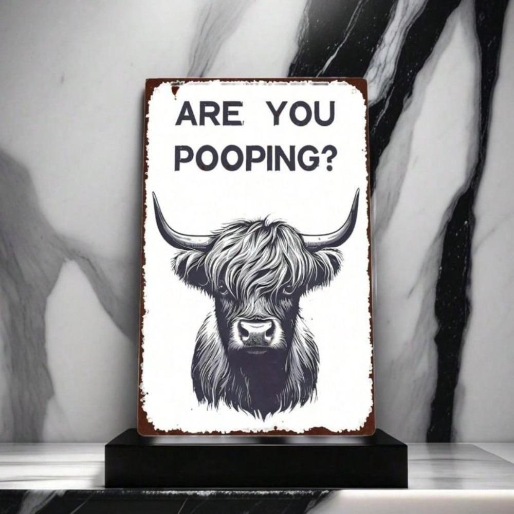 Vintage Cow Bathroom Metal Poster, Humorous Wall Decor for Toilet