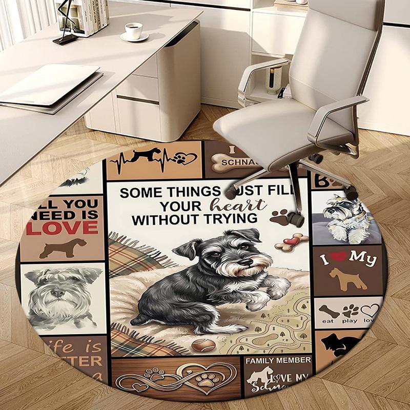 1PC Schnauzer Love Non-Slip Floor Round Carpet, Office, Family, Bedroom, Large Area Rug Indoor Rugs,  Durable Polyester-L0364