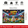Soccer Birthday Party Backdrop Banner, Soccer Field Fireworks Balloons Cake Gifts Happy Birthday, Polyester Indoor Outdoor Photo Background