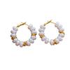Temperament Double Color Faux Pearl Circle Hoop Earrings For Women Real Gold Plated Copper Wedding Casual Jewelry
