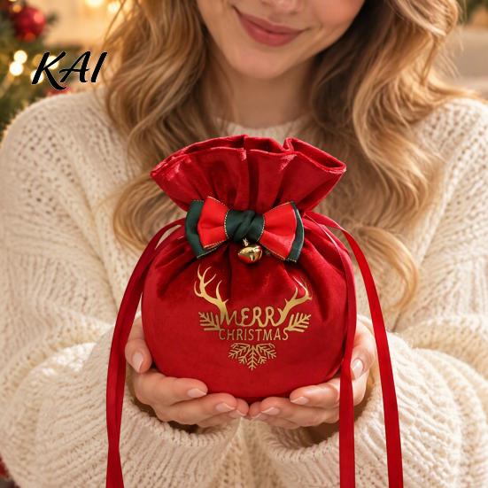Durable Fabric Bags for Small Gifts Drawstring Christmas Candy Bags, Reusable Gift Wrap Holiday Celebration Holders Cute Eve Fruit Party Favor